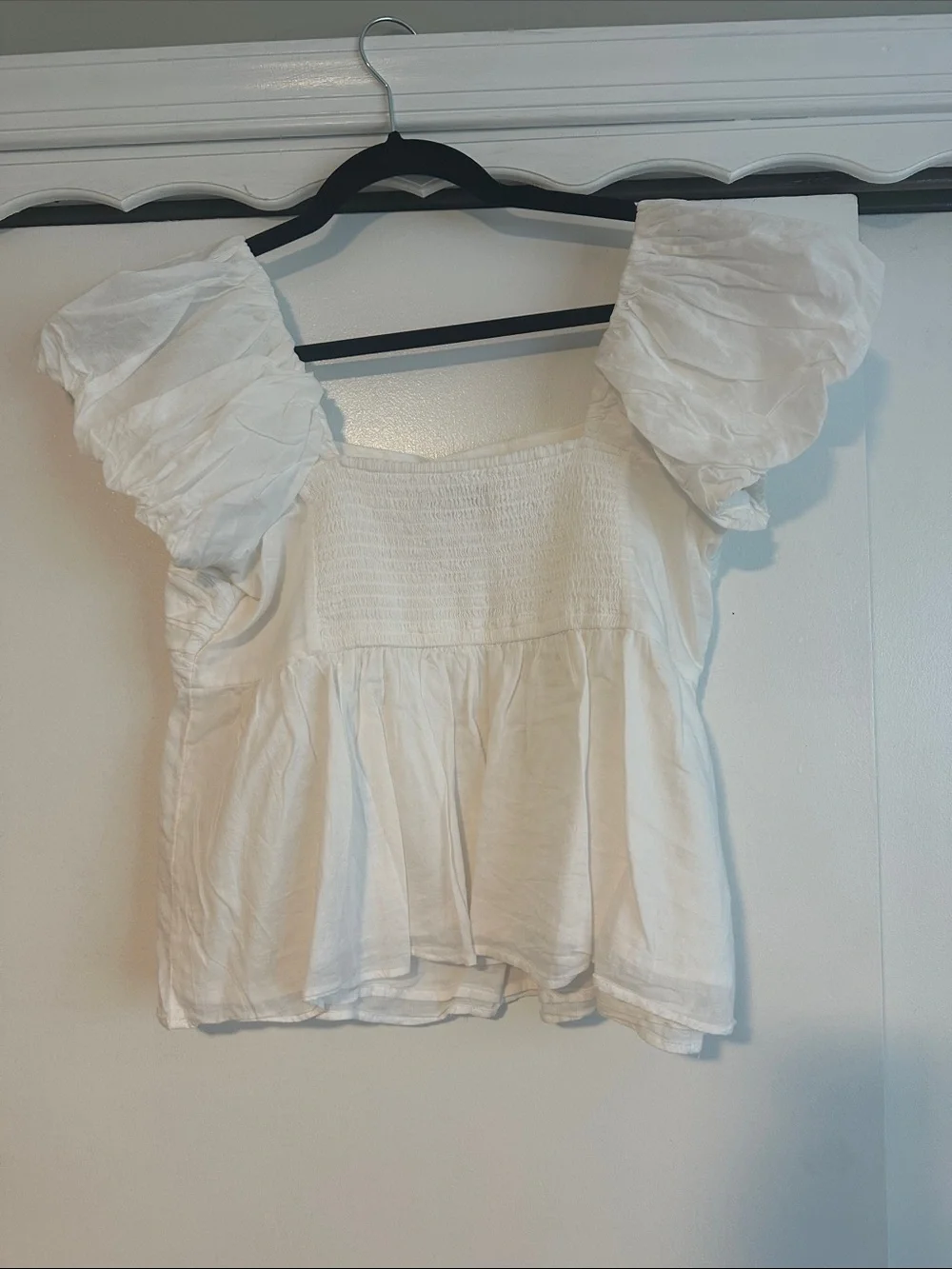 Abercrombie White Square-Neck Puff Sleeve Peplum Blouse